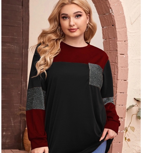 SHEIN Plus Spliced Glitter Pocket Color Block Tee - Picture 1 of 5